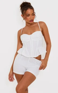 Clearance PrettyLittleThing Petite Woven Strappy Corset White