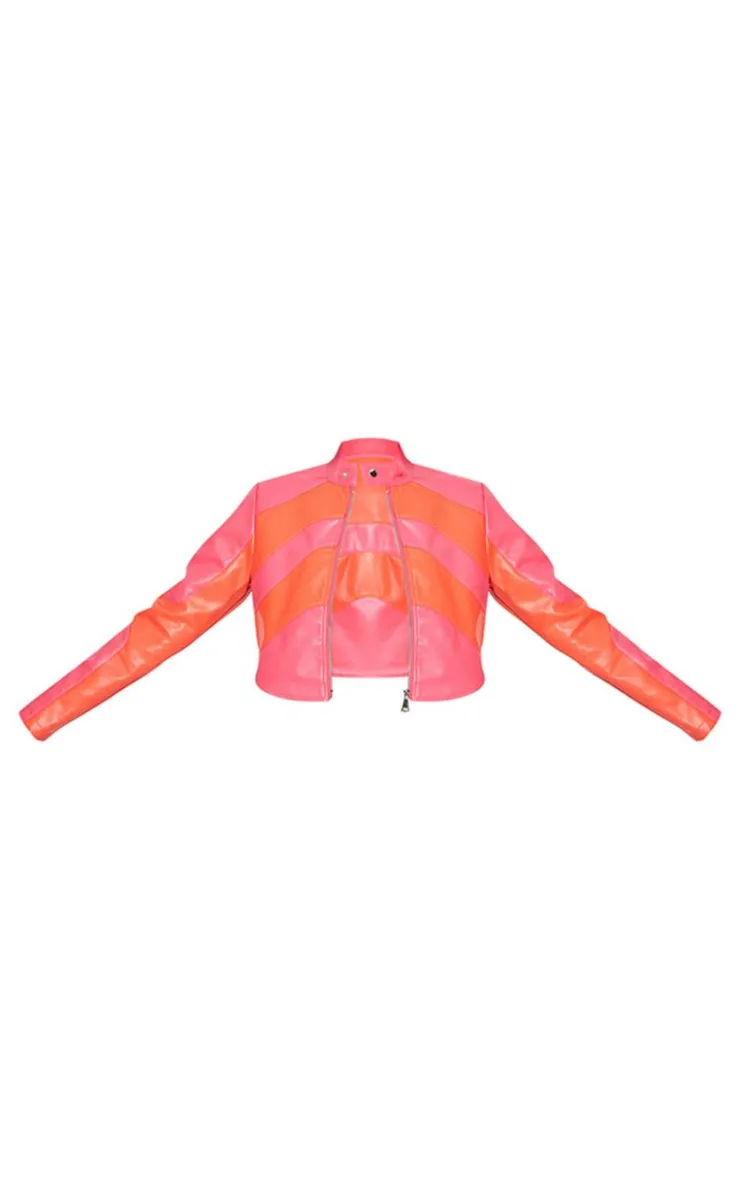 PrettyLittleThing Faux Leather Jackets*Asymmetric Lines Faux Leather Crop Jacket