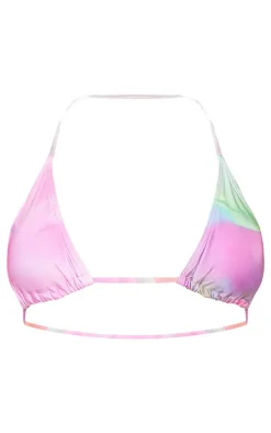 Pink Blurred Print Triangle Bikini Top