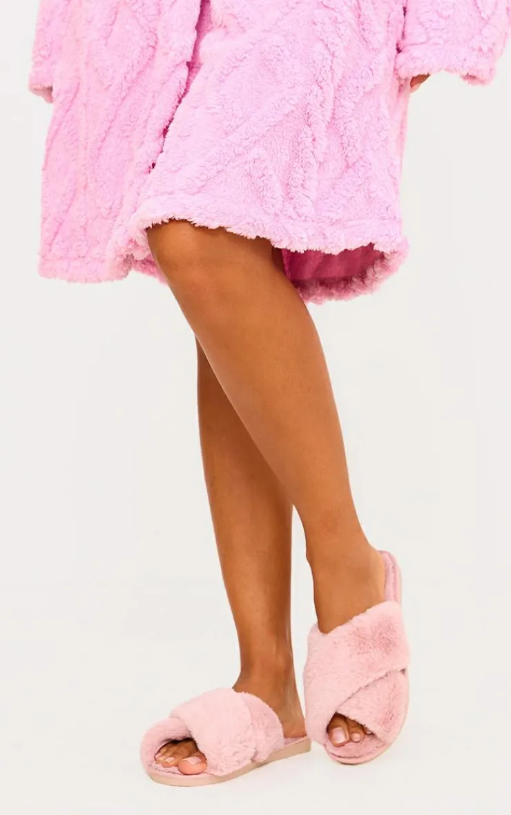 PrettyLittleThing Christmas Gifts*Faux Fur Cross Over Slippers