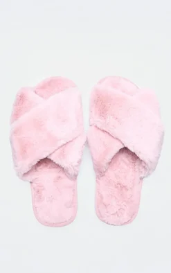 PrettyLittleThing Christmas Gifts*Faux Fur Cross Over Slippers