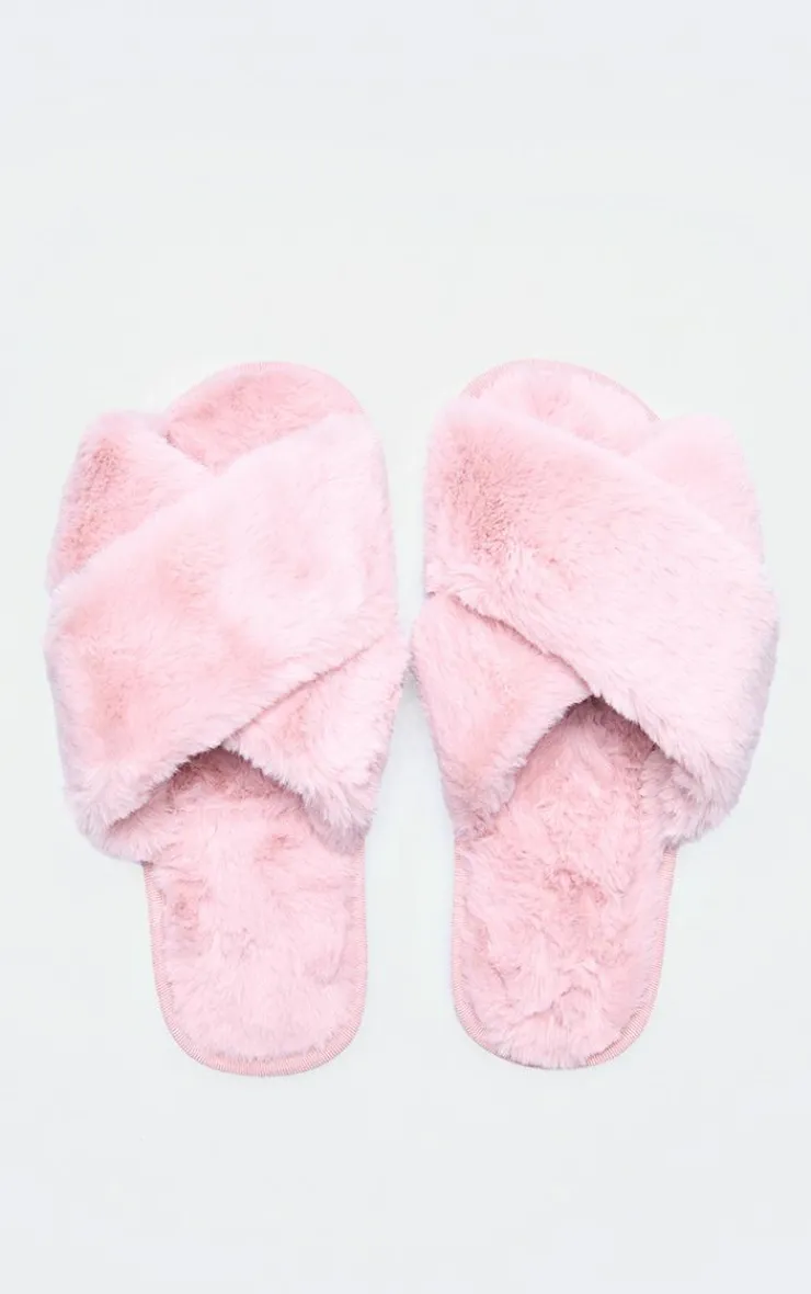 PrettyLittleThing Christmas Gifts*Faux Fur Cross Over Slippers