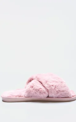 PrettyLittleThing Christmas Gifts*Faux Fur Cross Over Slippers