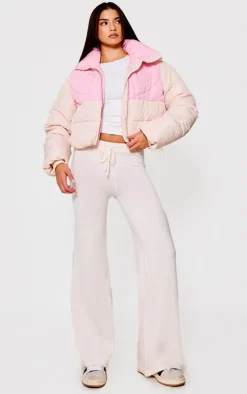PrettyLittleThing Puffer Jackets*Heart Detail Color Block Puffer Coat