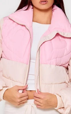 PrettyLittleThing Puffer Jackets*Heart Detail Color Block Puffer Coat