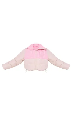 PrettyLittleThing Puffer Jackets*Heart Detail Color Block Puffer Coat
