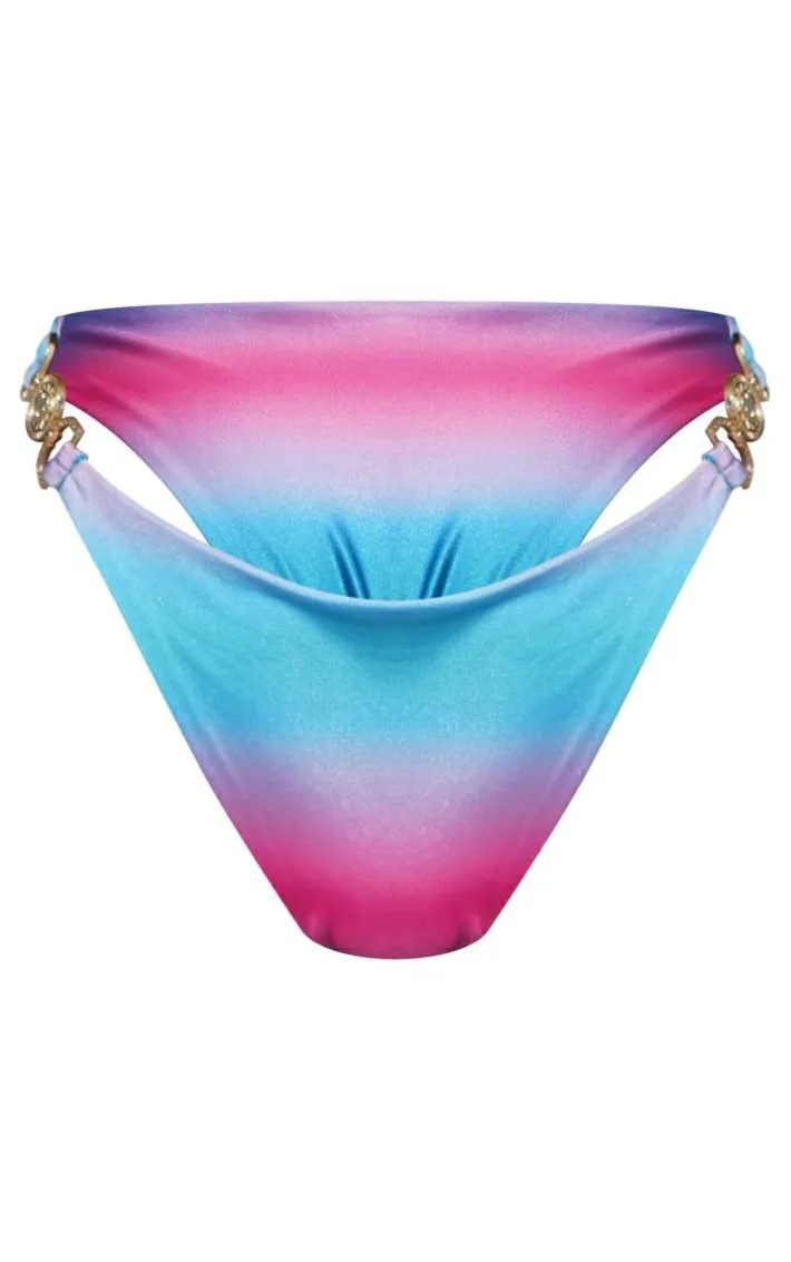Pink Ombre Print Silver Trim Triangle Bikini Bottoms