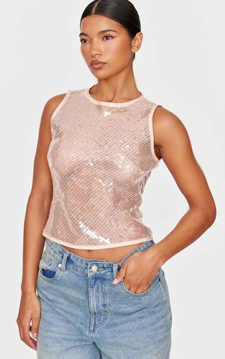 Sequin Sleeveless Long Top-PrettyLittleThing