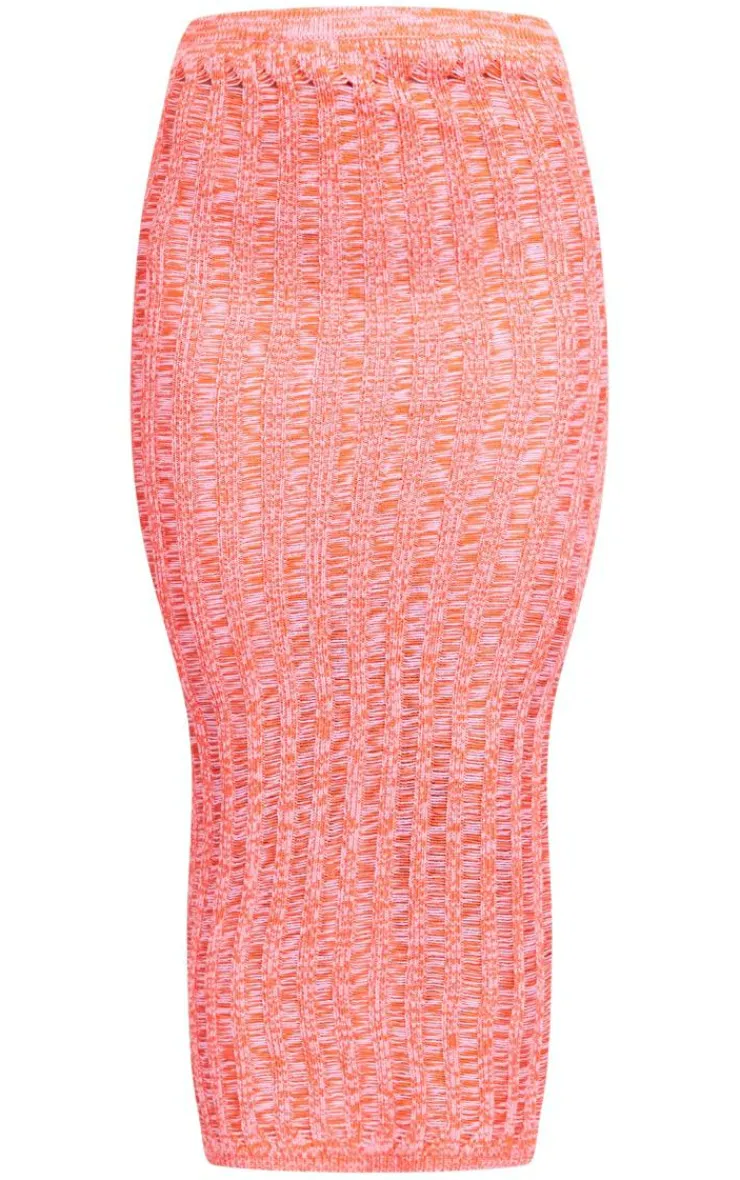 Hot PrettyLittleThing Space Dye Knit Laddering Maxi Skirt Pink