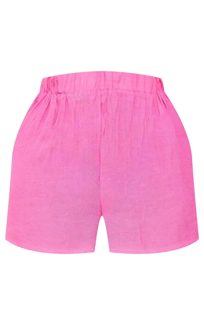 Pink Textured Lightweight Beach Shorts