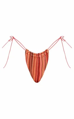 Pink Textured Tie Side Bikini Bottoms