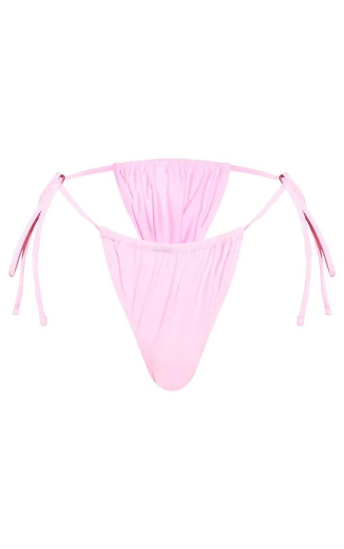 Pink Tie Side Ruched Bikini Bottoms