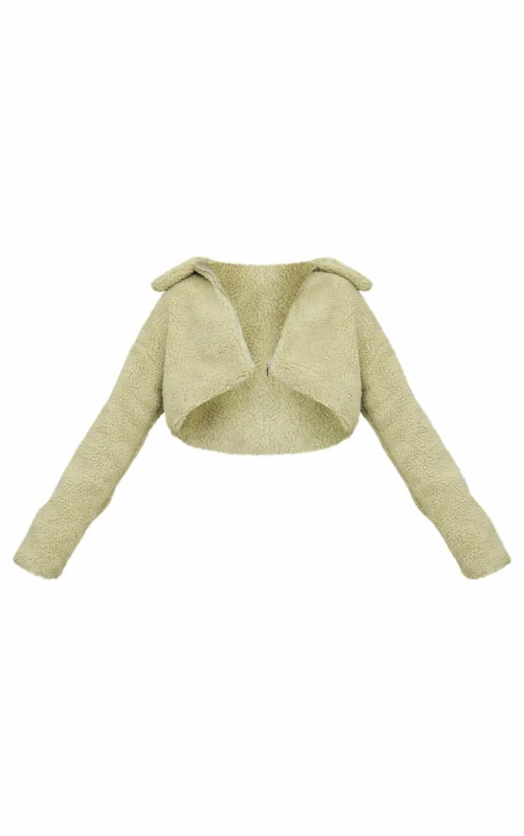 PrettyLittleThing Teddy Coats*Cropped Borg Zip Up Jacket