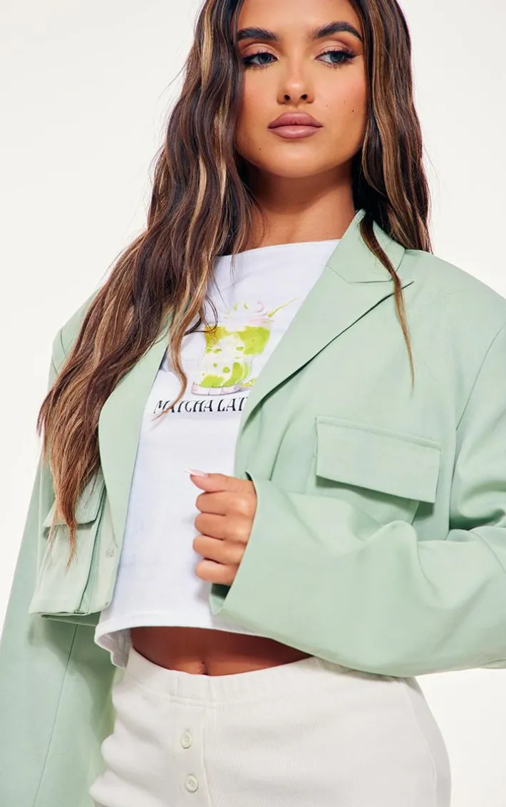 Pistachio Pocket Detail Super Cropped Blazer