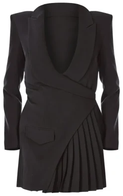 PLT Label Asymmetric Pleated Blazer Dress-PrettyLittleThing Discount