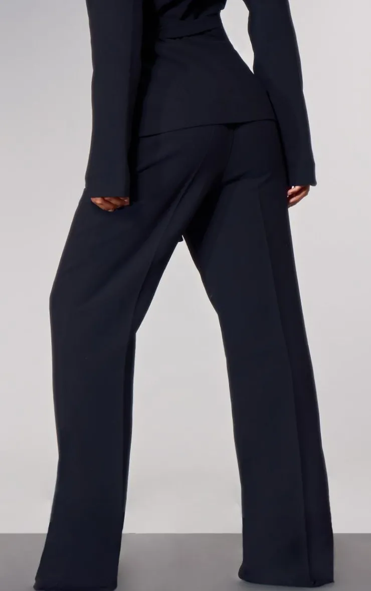 New PrettyLittleThing PLT Label Tailored Straight Leg Pants Black