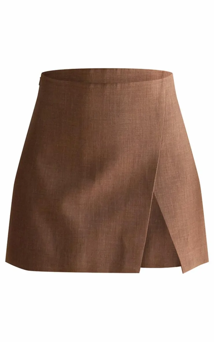 PrettyLittleThing PLT Label Split Detail Tailored A-line Skirt Taupe
