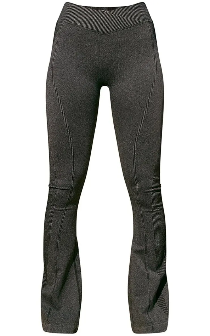 PrettyLittleThing Yoga Pants*PLT SPORT Acid Wash Seamless Rib Panel Cross Front Flared Yoga Pants