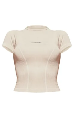 PrettyLittleThing Workout Tops*PLT SPORT Acid Wash Seamless Rib Metallic Badge Gym Top