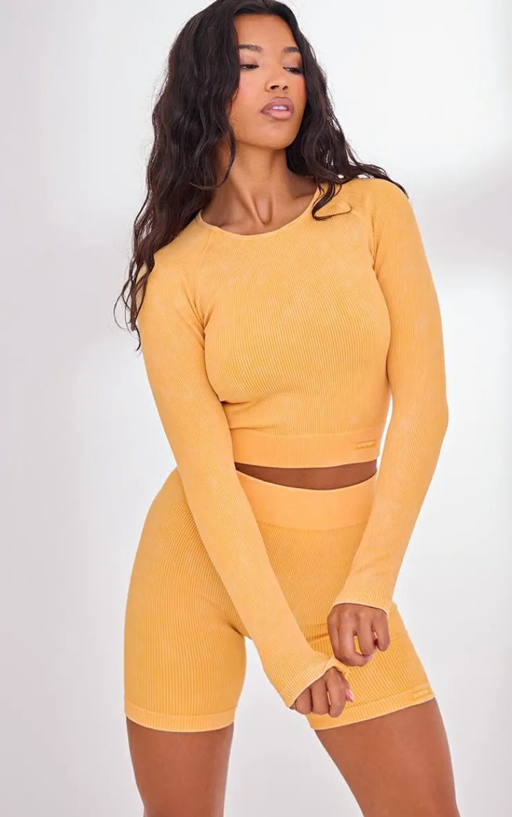 PrettyLittleThing Workout Tops*PLT SPORT Acid Wash Seamless Rib Long Sleeve Sports Top