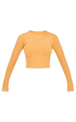 PrettyLittleThing Workout Tops*PLT SPORT Acid Wash Seamless Rib Long Sleeve Sports Top