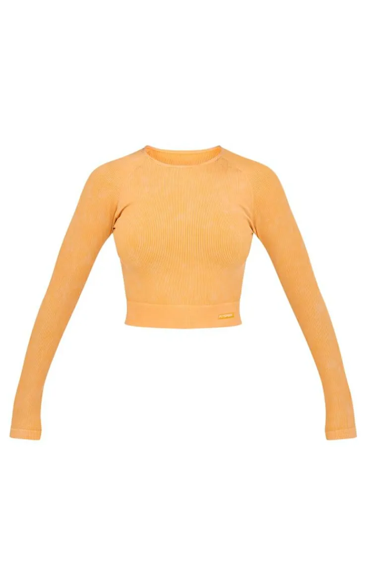 PrettyLittleThing Workout Tops*PLT SPORT Acid Wash Seamless Rib Long Sleeve Sports Top