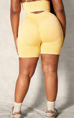 PrettyLittleThing Gym Shorts*PLT SPORT Plus Acid Wash Seamless Rib Ruched Bum Booty Shorts