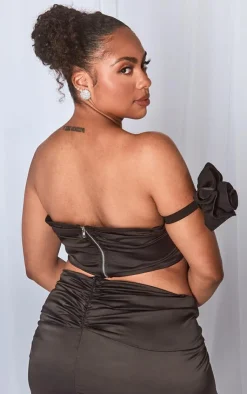Best PrettyLittleThing Plus Arm Corsage Satin Corset Black