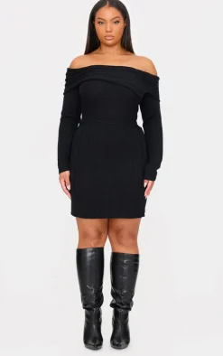Plus Asymmetric Knit Fold Over Mini Dress-PrettyLittleThing Online