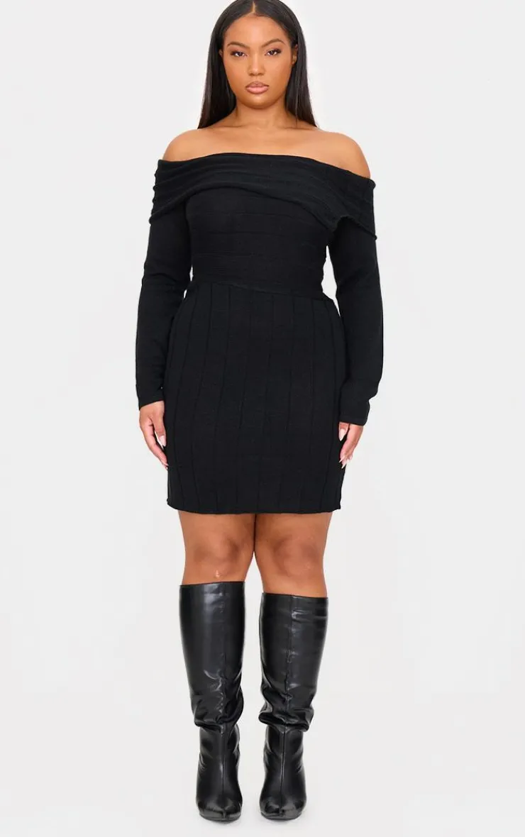 Plus Asymmetric Knit Fold Over Mini Dress-PrettyLittleThing Online