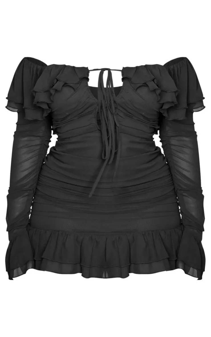 Plus Bardot Ruffle Detail Shift Dress-PrettyLittleThing