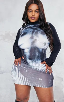 Plus Body Print Bodycon Dress-PrettyLittleThing