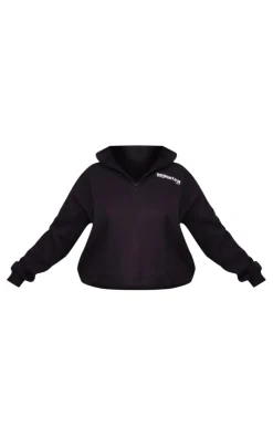 Outlet PrettyLittleThing Plus Brooklyn Print Half Zip Sweatshirt Black