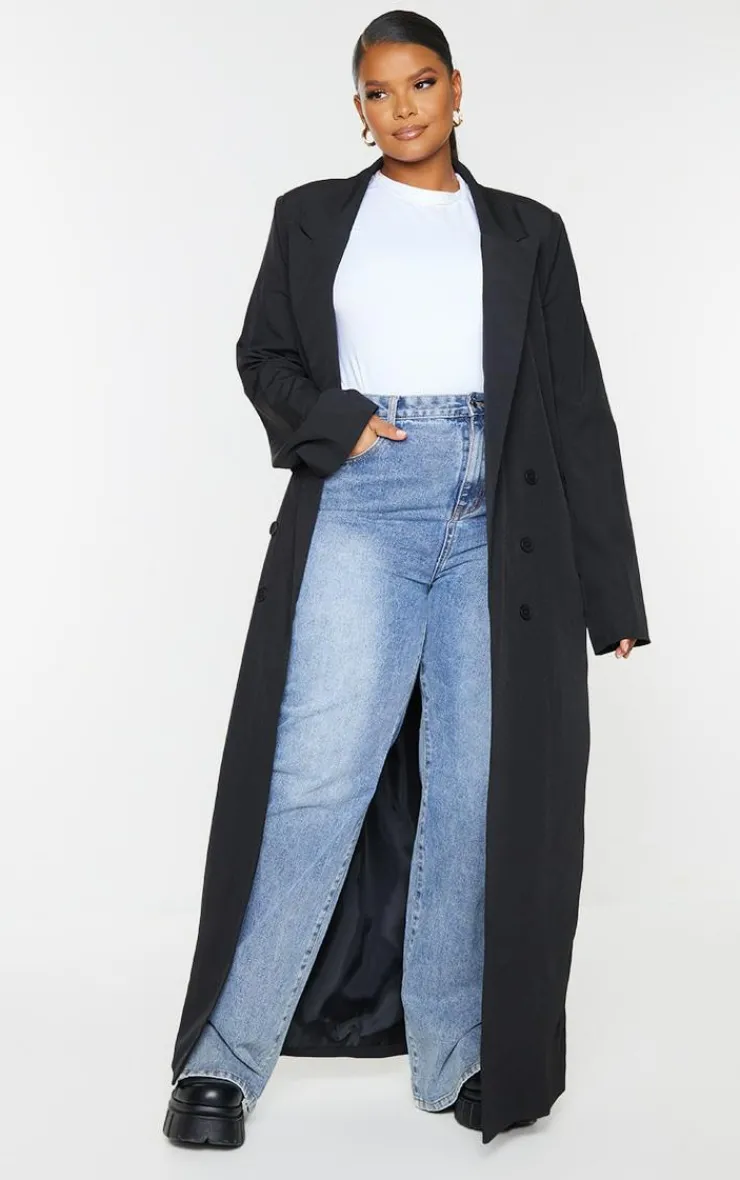 PrettyLittleThing Trench Coats*Plus Button Detail Maxi Blazer