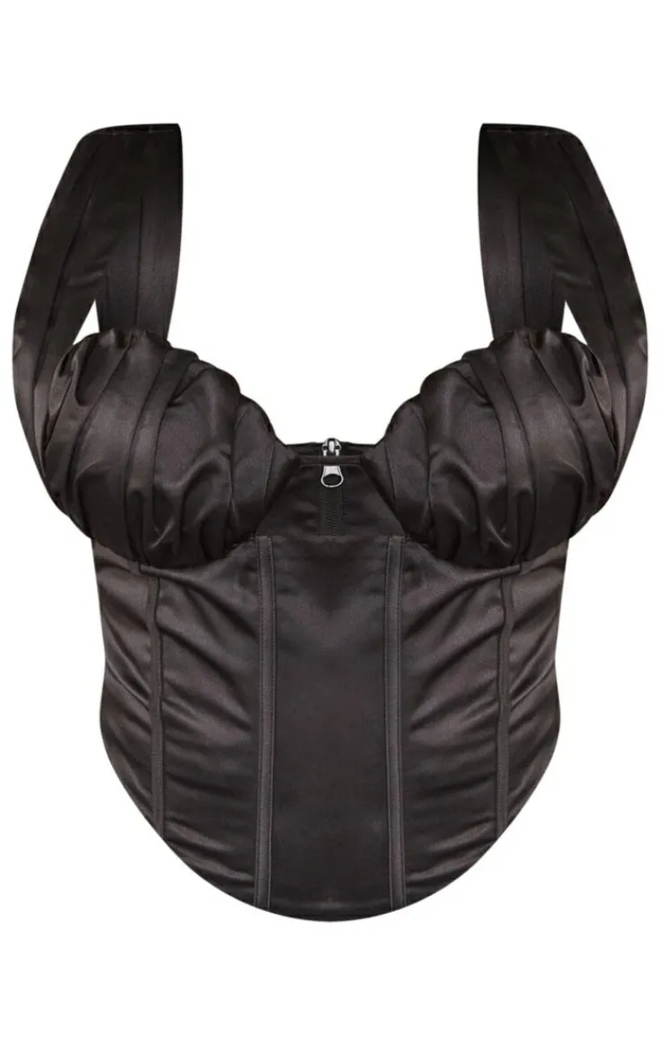 Clearance PrettyLittleThing Plus Constructed Satin Ruched Bust Corset Black