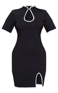 Plus Contrast Binding High Cut Out Neck Detail Bodycon Dress-PrettyLittleThing