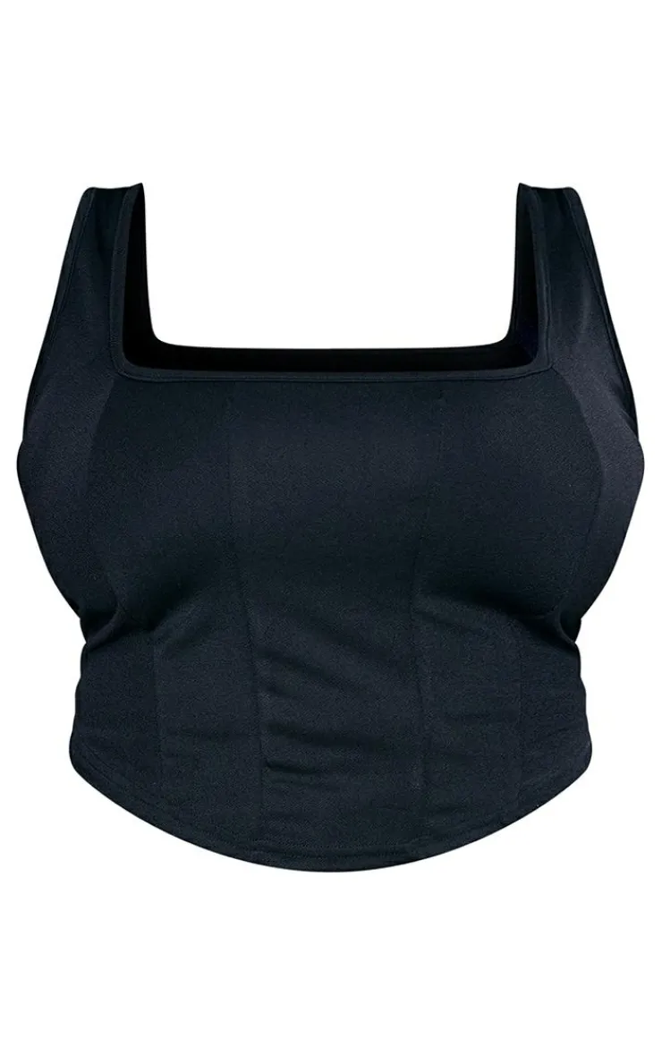 New PrettyLittleThing Plus Corset Detail Strappy Top Black