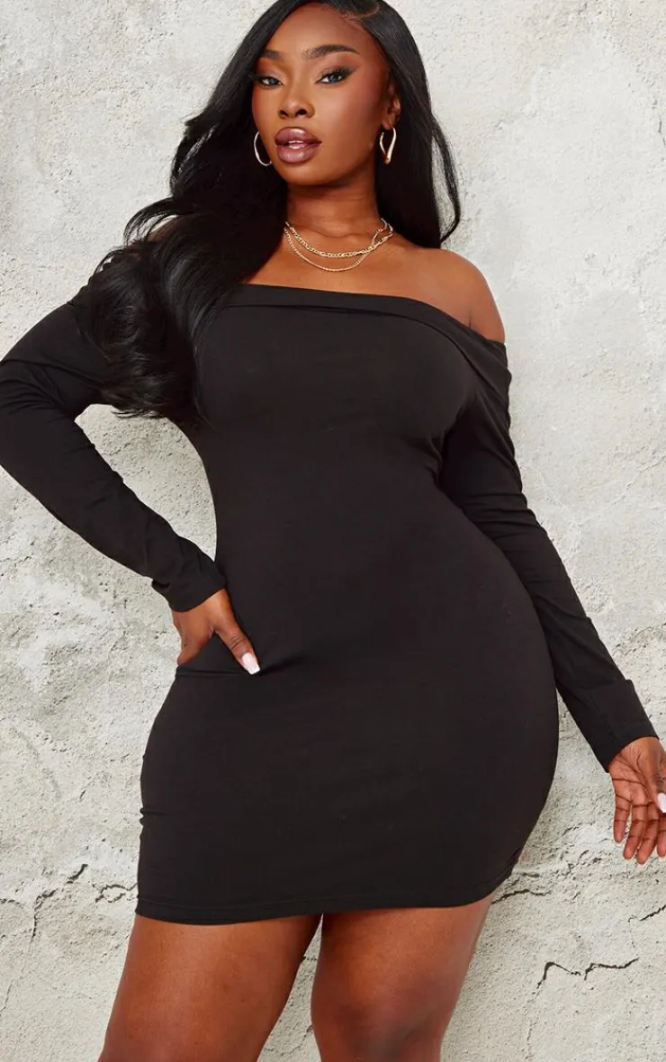 Plus Cotton Fold Over Bardot Mini Dress-PrettyLittleThing Outlet