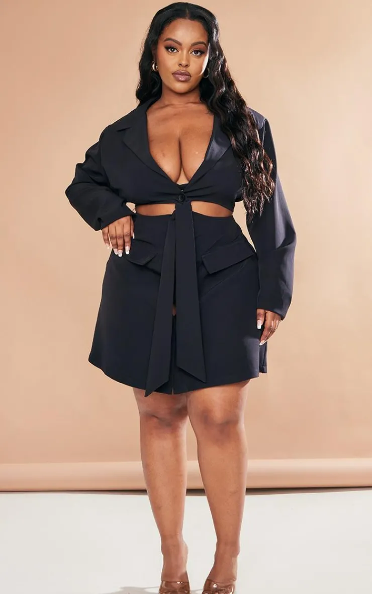 Plus Cut Out Knot Front Blazer Dress-PrettyLittleThing Clearance