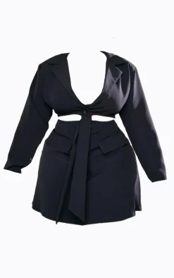 Plus Cut Out Knot Front Blazer Dress-PrettyLittleThing Clearance