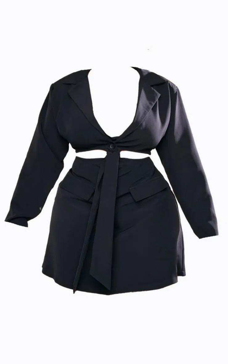 Plus Cut Out Knot Front Blazer Dress-PrettyLittleThing Clearance