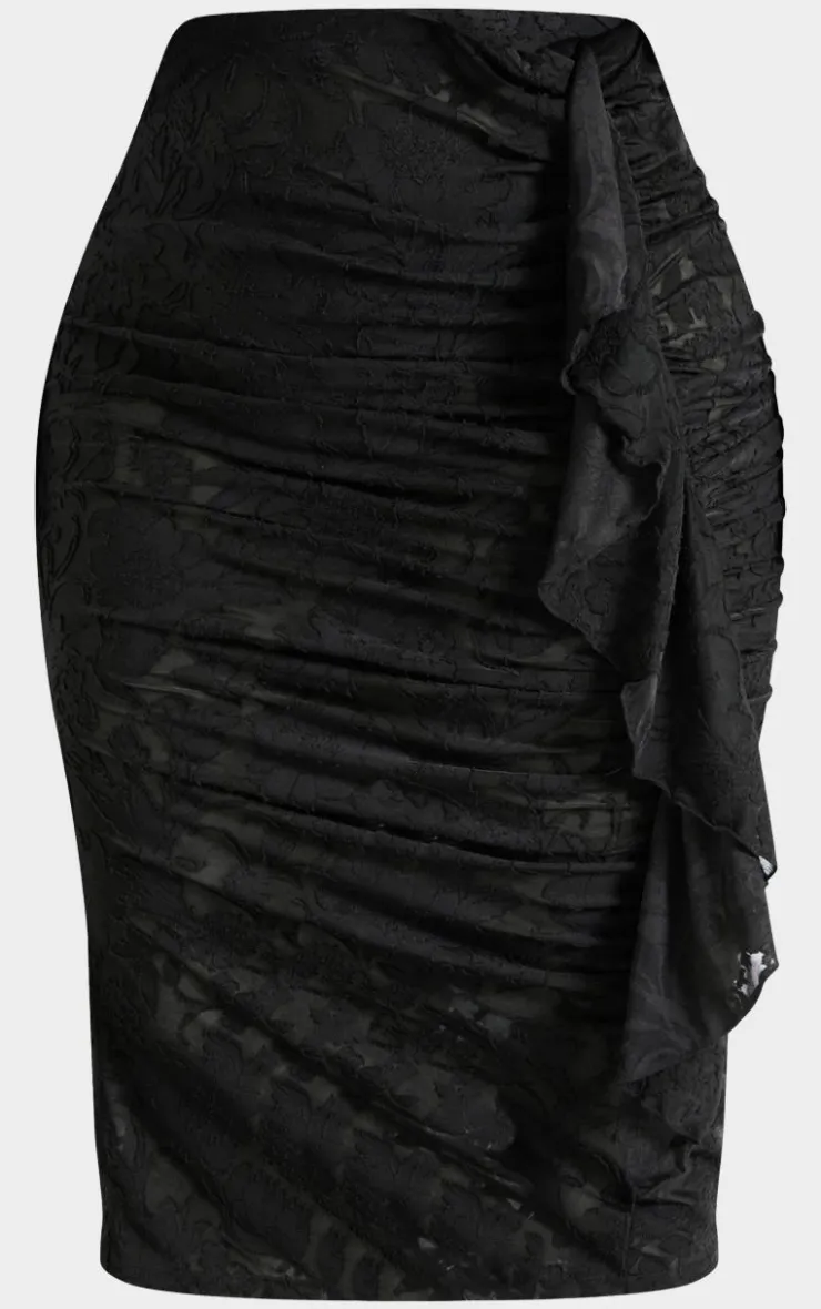 Outlet PrettyLittleThing Plus Devore Drape Ruched Midi Skirt Black