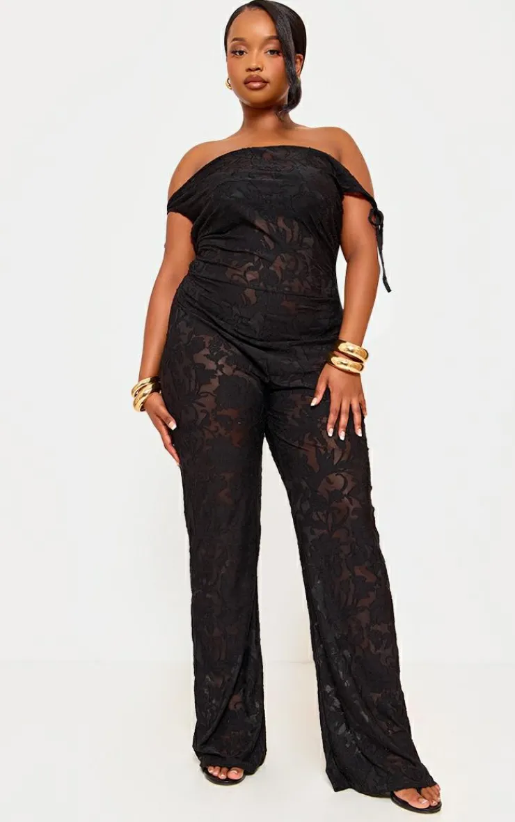 Plus Devore Shoulder Tie Jumpsuit-PrettyLittleThing