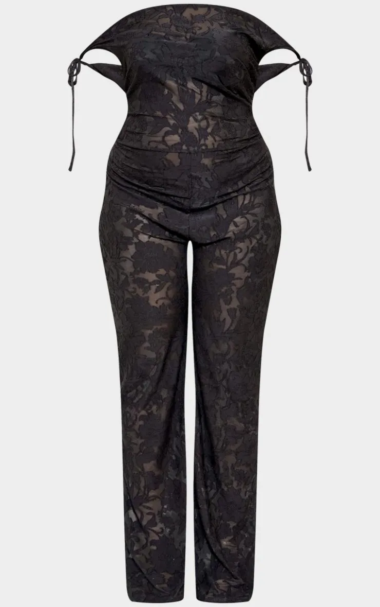Plus Devore Shoulder Tie Jumpsuit-PrettyLittleThing