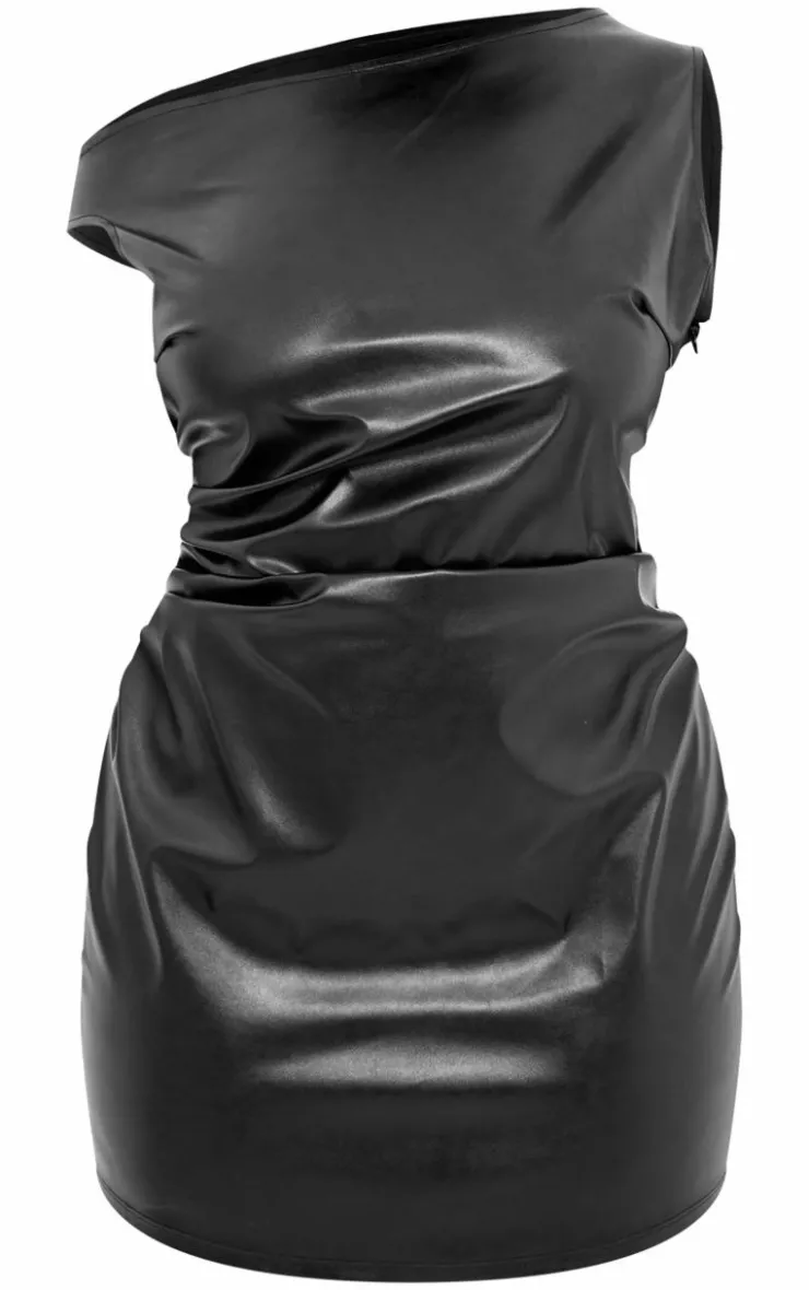Plus Faux Leather One Shoulder Bardot Bodycon Dress-PrettyLittleThing New