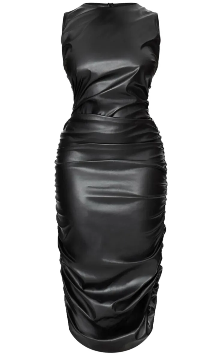 Plus Faux Leather Ruched Sleeveless Maxi Dress-PrettyLittleThing Outlet