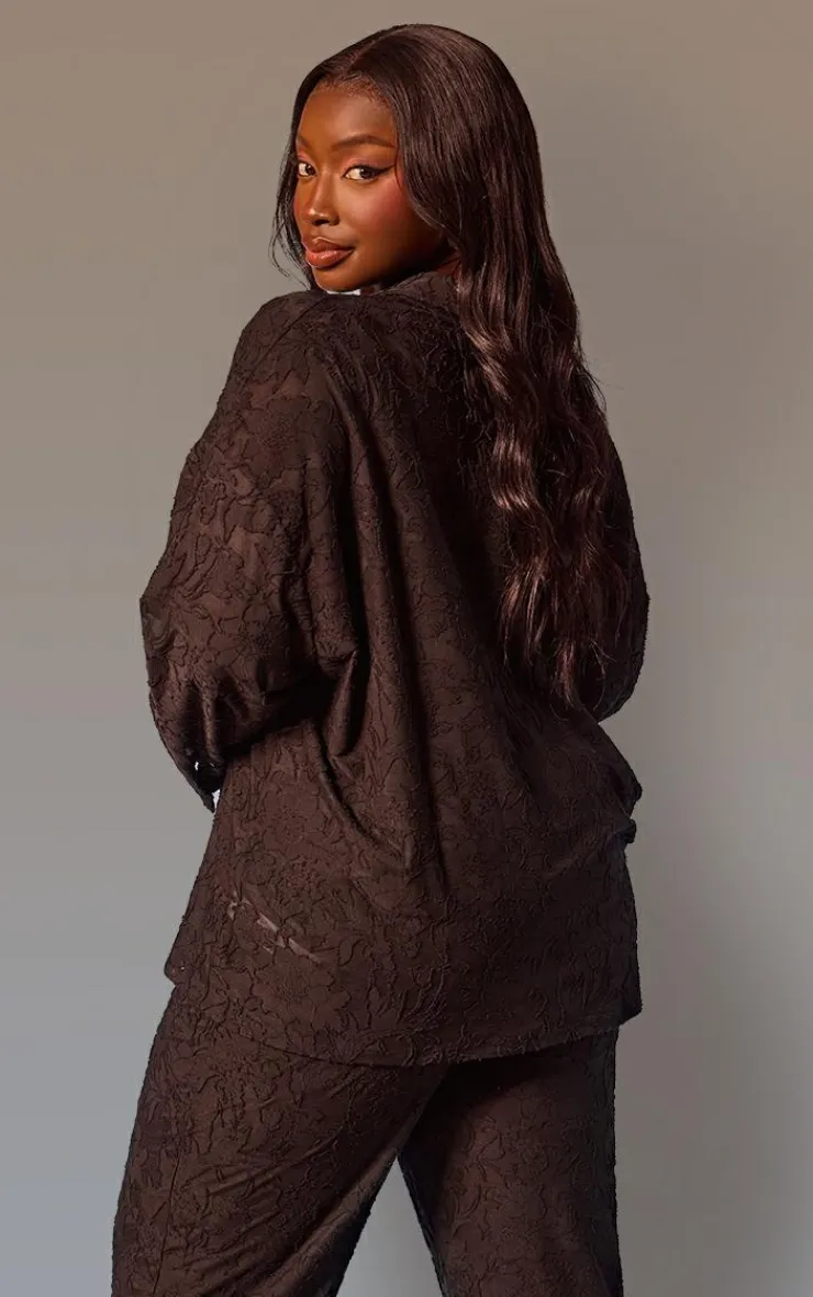 Discount PrettyLittleThing Plus Floral Sheer Burnout Oversized Shirt Black