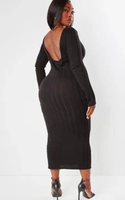Plus Knitted Wide Ribbed Scoop Back Maxi Dress-PrettyLittleThing Clearance