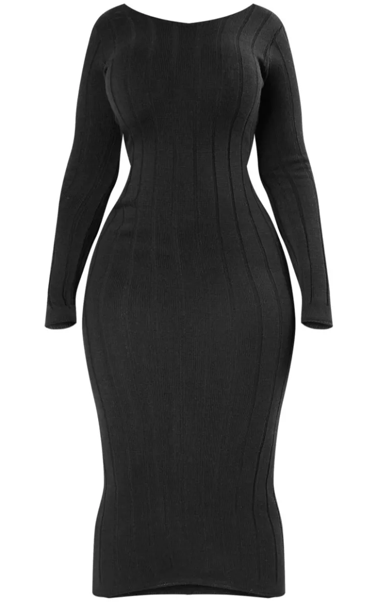 Plus Knitted Wide Ribbed Scoop Back Maxi Dress-PrettyLittleThing Clearance