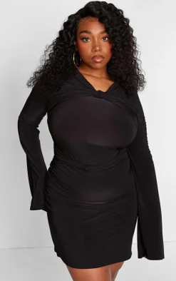 Plus Knot Front Detail Bodycon Dress-PrettyLittleThing Online